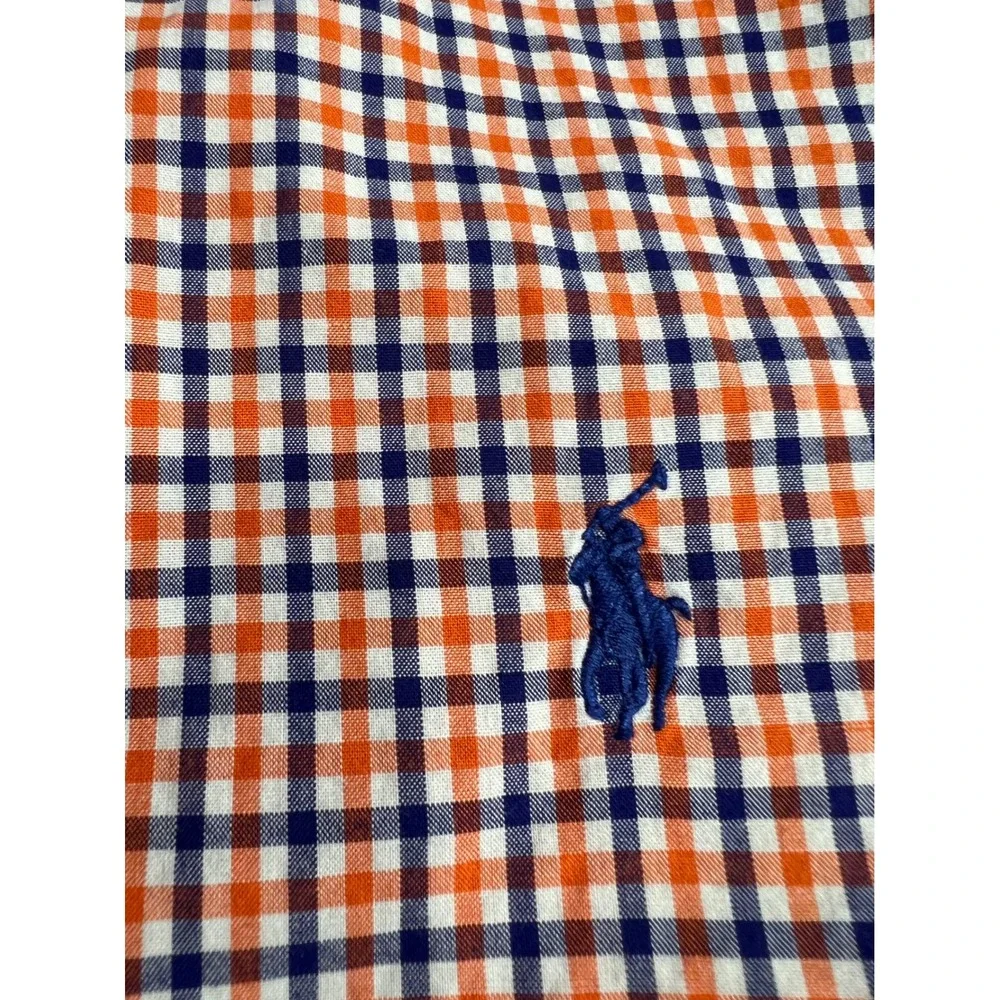 Ralph Lauren Button Down Kids Shirt Size L 14-16 Orange Blue Gingham Classic A57